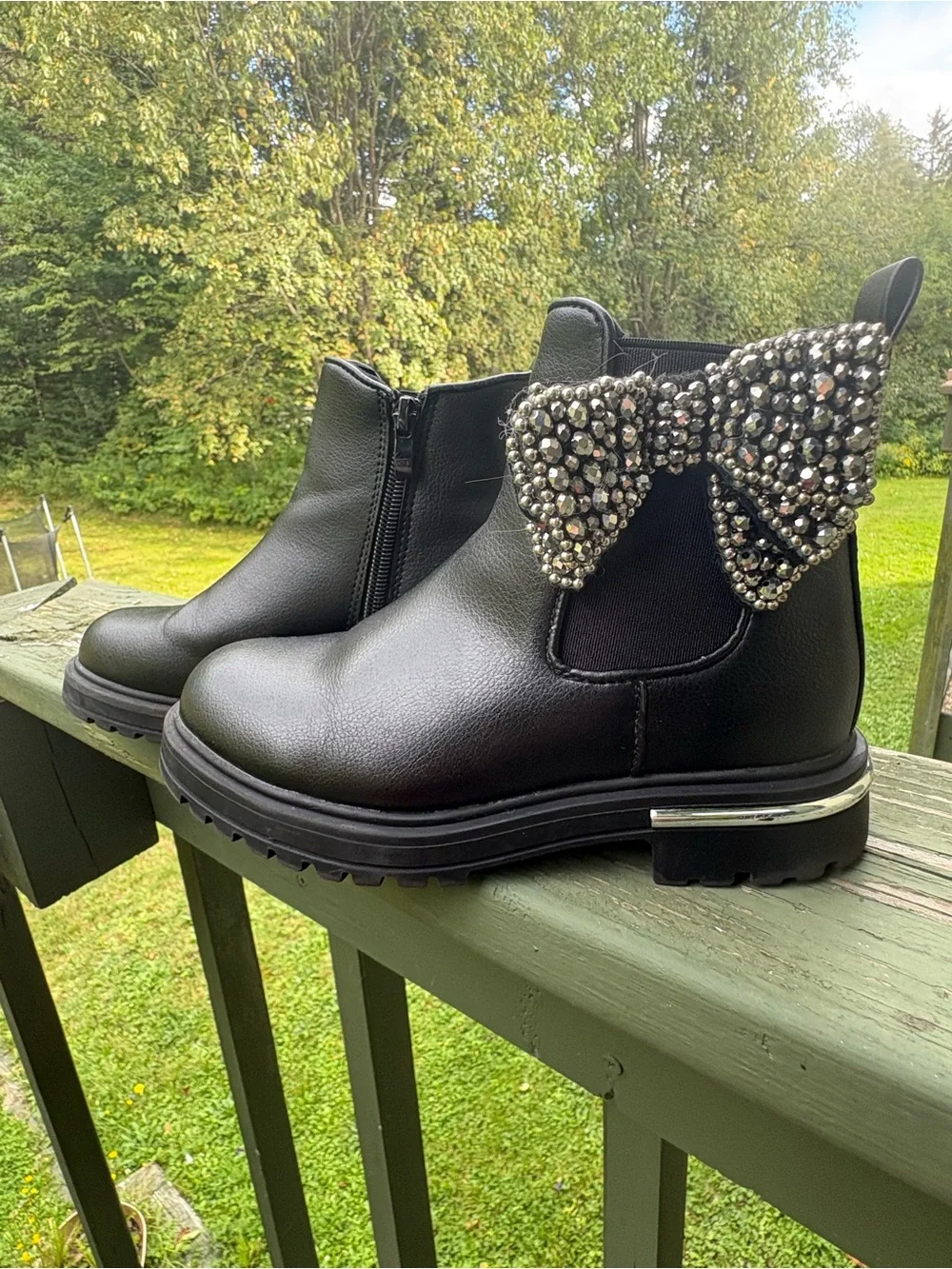 MIA Kids Black Chelsea Ankle Boots with Rhinestone Bow Size 13